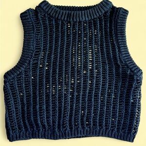 Zara Black Open-Knit Sleeveless Vest